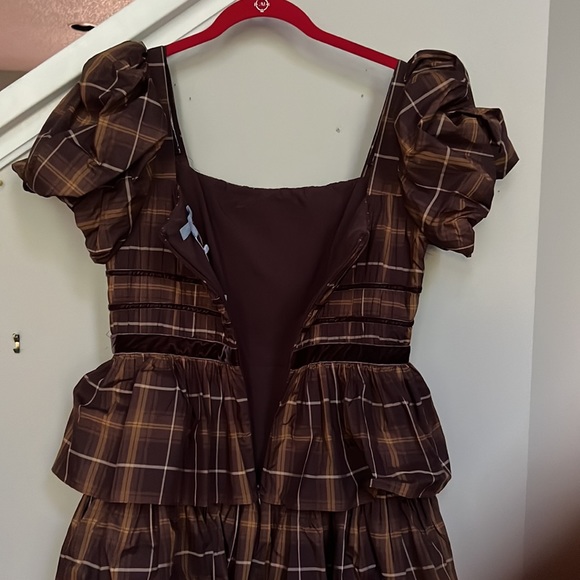 Antonio Melani Maisie Plaid Print Square Neck Puff Sleeve Ruffle Midi Dress - Picture 6 of 13